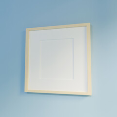 Grid photo mockup blue wall realistic psd for gallery photo frame 3d render