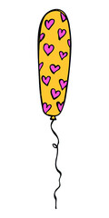 Hand drawn flying balloon. Colorful illustration isolated on a white background. Valentine's day balloon doodle.