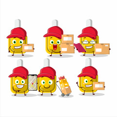 Cartoon character design of yellow correction pen working as a courier