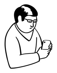 Man with a phone. A man looking into his phone with a concerned expression on his face.