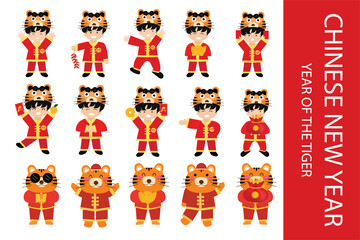 2022 set of adorable kids on chinese new year celebration. year of tiger