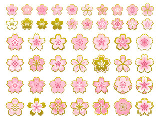 金色の縁がついた和風の桜のアイコンセット
