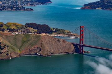 The Golden Gate Bridge Connects into the Hills with a Marina and Homes in San Francisco, California, USA