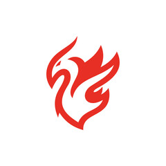 Simple abstract fire bird phoenix vector icon. Outline line phoenix with flame wing logo design
