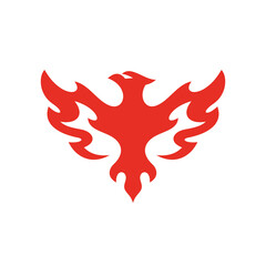 Simple soaring phoenix bird logo design. Flying eagle, hawk, falcon with fire wing vector icon