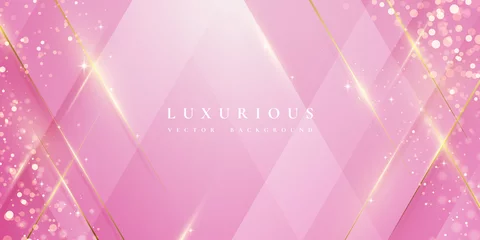 Tuinposter Luxurious modern pink background with shiny gold lines and blank space for promotional text. © zadin
