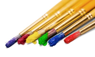 Fototapeta premium Stack of color artist paint brushes