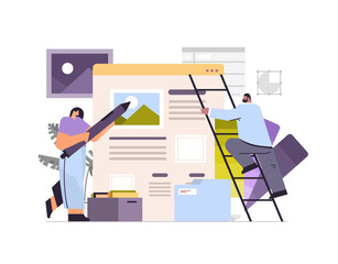 developers couple creating website ui interface web application development program software optimization