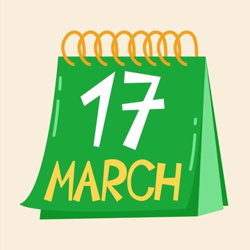 Calendar with St. Patrick's day date vector illustration. Icon for web and mobile in a minimalistic flat style