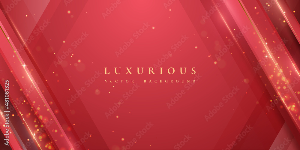 Poster luxurious modern red background with shiny gold lines and blank space for promotional text.