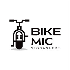 podcast Bike Logo Design Black silhouette. Bike Mic Logo Design Vector Stock Illustration. Bikers Podcast Logo Design Template.