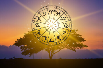 Zodiac signs inside of horoscope circle astrology and horoscopes concept