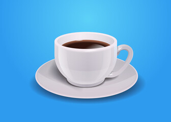 realistic coffee in white cup hot americano drink horizontal