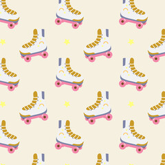 Vector seamless pattern with roller skates. For greeting card, posters, banners, books, printing on the pack, printing on clothes, fabric, wallpaper.