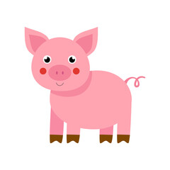 Vector illustration of cute pig isolated on white background.