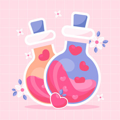 Love potion illustration flat design with hearts