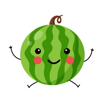 Vector illustration of cute watermelon isolated on white background.