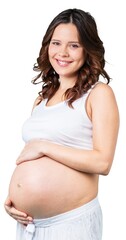 Beautiful pregnant woman holds her belly