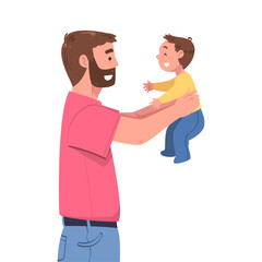 Man Character Holding Baby with Arms Nursing Him Vector Illustration