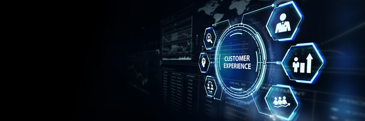 Fototapeta premium Business, Technology, Internet and network concept. Technology future. virtual display button: Customer Experience. 3d illustration