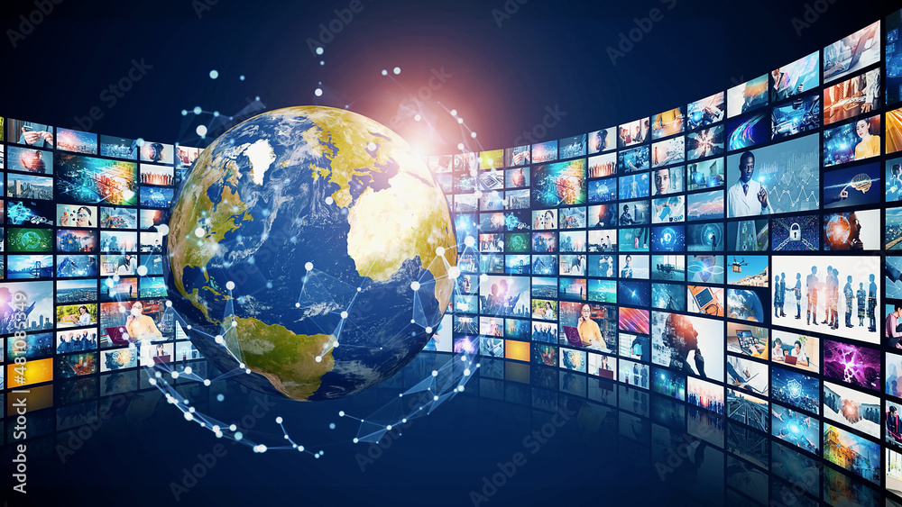 Poster Digital contents concept. Social networking service. Streaming video. NFT. Non-fungible token. 