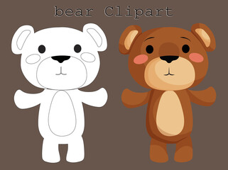 BEAR -  Children's clipart - black and white - illustration