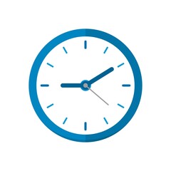 Vector cartoon icon of a clock in a blue flat style