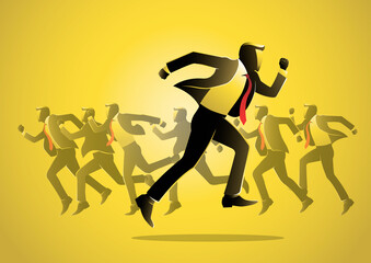 A businessman going in the opposite direction to everyone