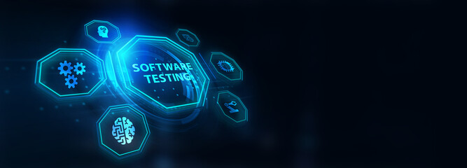 Inscription SOFTWARE TESTING on the virtual display. Business, modern technology, internet and networking concept.  3d illustration