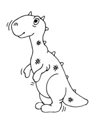 Funny dinosaur. Cheerful wild animal. A comical character. Outline sketch. Hand drawing is isolated on a white background. Vector