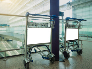 Blank advertisement mock up on airport trolleys