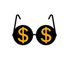 Round glasses with gold dollar symbol. Vector sign icon illustration.