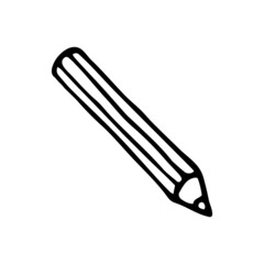 Vector isolated element. Pencil. Office supplies. Black hand drawn doodle on a white background. The print is used for packaging design.