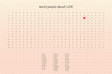 World puzzle crossword about love, iq game test in english