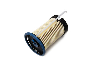 Fuel car filter on a white background, close-up. Isolate. Fuel cleaning