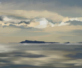 Sea and clouds pastel gray tone drawn sketch for background illustration