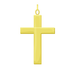 Golden cross, religious element in cartoon style isolated on white background. Holy traditional symbol.