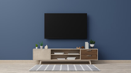 Interior mock up tv cabinet in modern empty room,Dark wall, 3d rendering