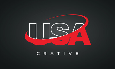 USA creative letters logo with 360 symbol vector art template design