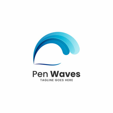 Vector Logo Illustration Pen Waves Gradient Colorful Style.