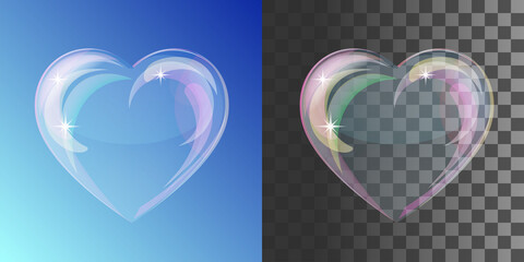 Heart-shaped transparent clean realistic soap water bubble. Vector - 481090307