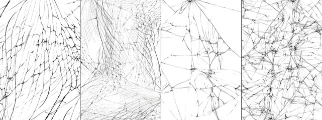 Set of photos with cracks. Texture of cracked smartphone protective glass. Broken phone protection...