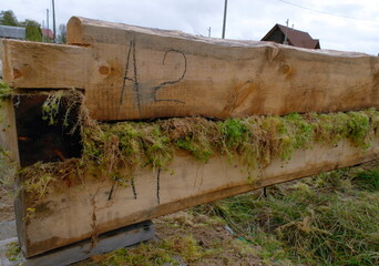 construction of a bathhouse made of two-channel timber with ecological insulation made of sphygnum moss