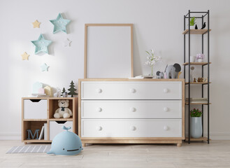 Mock up poster frame in modern interior background, living room, Scandinavian style, 3D render