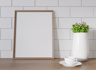Mock up poster frame in modern interior background, living room, Scandinavian style, 3D render