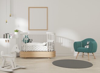 Mock up poster frame in modern interior background, living room, Scandinavian style, 3D render