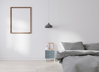 Mock up poster frame in modern interior background, living room, Scandinavian style, 3D render