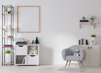 Mock up poster frame in modern interior background, living room, Scandinavian style, 3D render