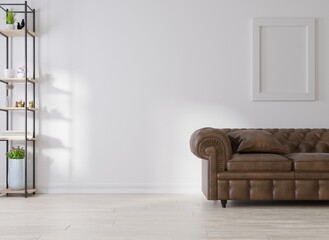 Mock up poster frame in modern interior background, living room, Scandinavian style, 3D render