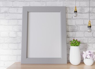 Mock up poster frame in modern interior background, living room, Scandinavian style, 3D render